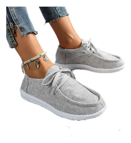 Zapatos De Lona Mujer Zapatillas Gris De Deporte Casuales