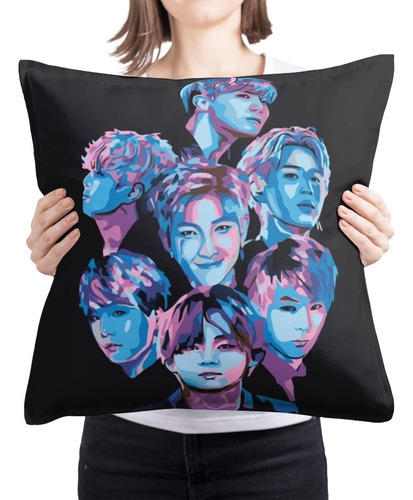 Cojin Almohada Bts Grupo Kpop Diseño Azul Hogar Arte 45x45cm