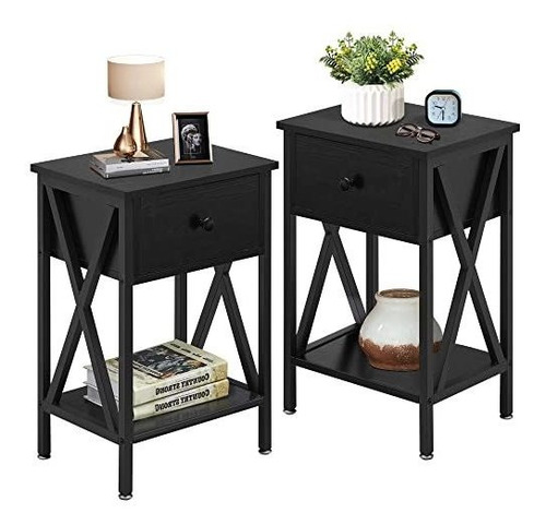 Vecelo Modern Versatile Nightstands X-design Side End Table 