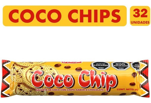 Galletas Coco Chip, Marca Fruna - Caja Con 32 Unidades