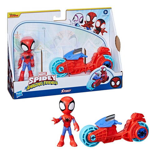 Marvel Spidey And His Amazing Friends Figura preescolar de Spidey Con Motocicleta
