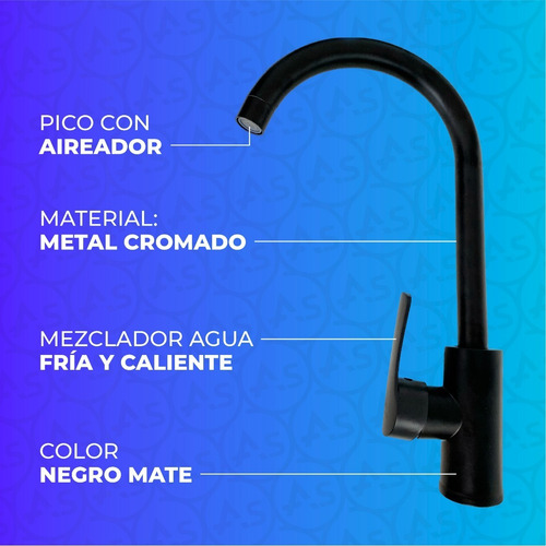 Imagen 3 de 10 de Grifería Canilla Monocomando Larga Cocina Negra Mate Mesada