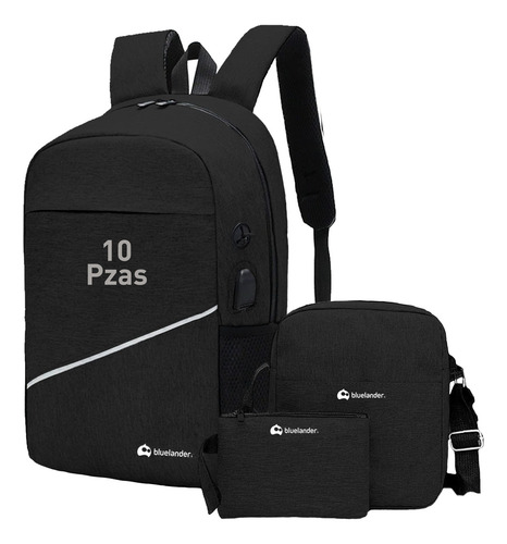 Mayoreo 15 Sets Mochila Para Laptop Con Mochila Cruzada Negro Liso