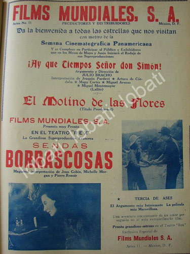 Cartel Vintage Films Mundiales S.a Y Sus Peliculas 1941 /n99