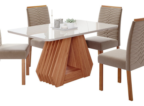 Mesa De Jantar Agata 130 Cm Com 4 Cadeiras Clarice Jb