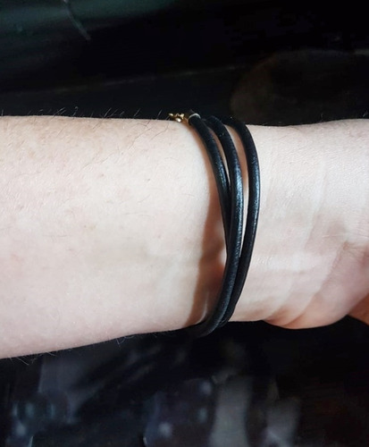 Imagem 2 de 7 de Pedras - Pulseira (3v), Unissex, Couro 3mm, Ouro, Cód380p389