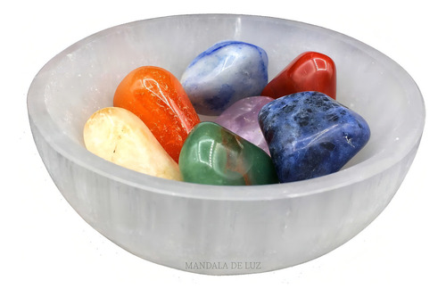 Tigela De Selenita Natural 10cm Kit De 7 Pedras Dos Chakras