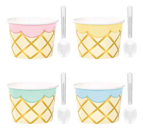 Vasos De Helado Con Cucharas Para Fiestas, 24 Unidades