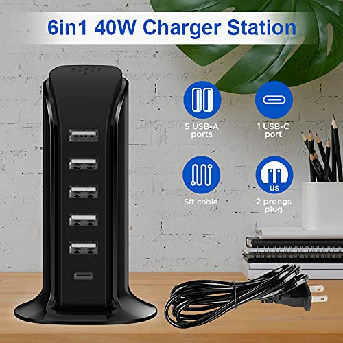 Bloque De Carga 6 En 1 Usb C 40w, 5 Puertos Usb