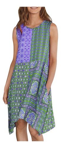 Vestido Sin Mangas Con Estampado Holgado Bohemio De Verano P