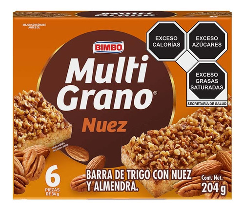 2 Pzs Bimbo Barras De Cereal Trigo Avena Y Nuez Multigrano 2