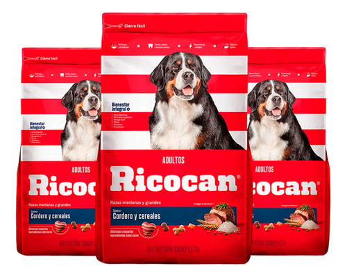 Comida Perro Adulto Mediano Y Grande Ricocan Cordero 1kg 3un