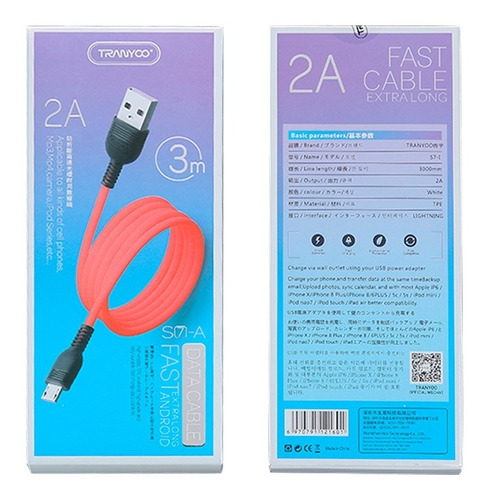 Cable Datos O Cargador Tipo C ,3 Metros Tranyoo