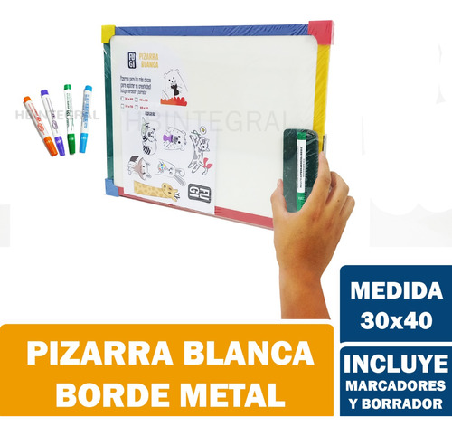 Pizarra Blanca 30x40 Niños + Borrador + 4 Marcadores Trabi