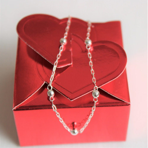 Imagem 2 de 9 de Pulseira Bolinha 3mm Prata 925 Maciça Cx Vermelha