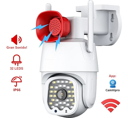 Imagen 2 de 10 de Camara Exterior Wifi Seguridad Ptz Audio Fhd + Sirena Alerta