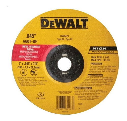 Disco De Corte Metal De 7 X 0.45 X 7/8 Dewalt Dis-701