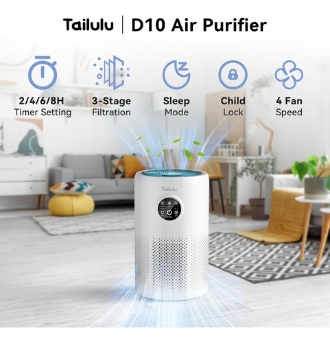 Purificador De Ar Tailulu D10 Hepa Para Sala Grande De 1360