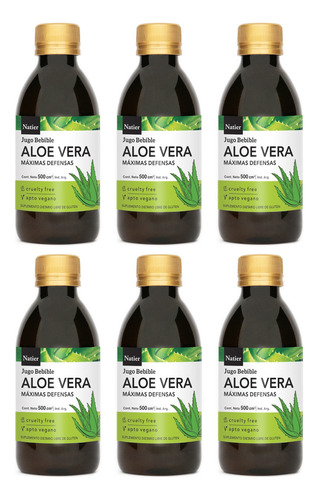 Natier Kit X6 Suplemento Aloe Vera Jugo Natural Vegano 500ml