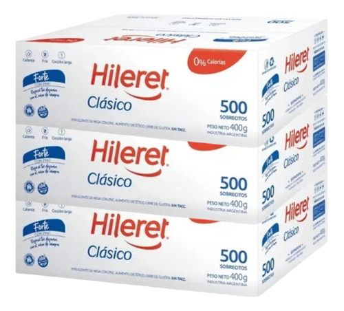 Pack X3 Edulcorante Hileret Clasico X 500 Sobres