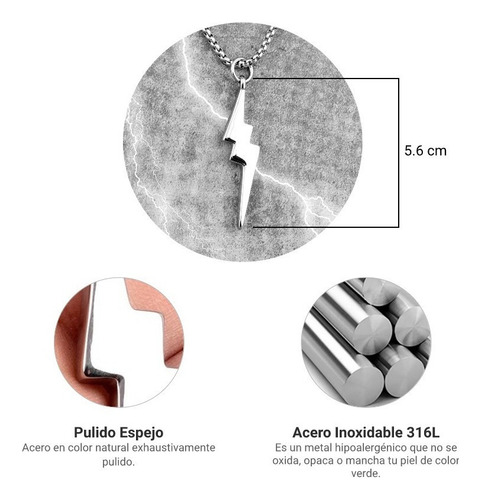Collar Chulada, Thunder Rayo Acero Inox Hipoalerge, P0314