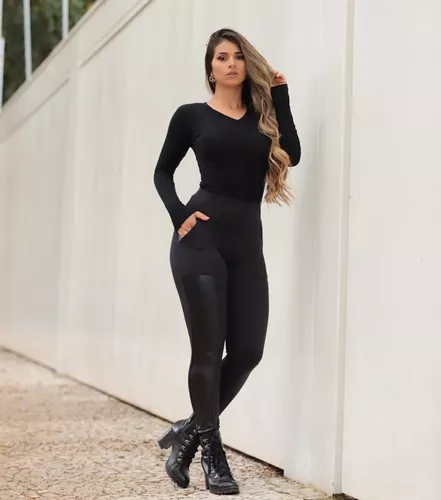 Calça Legging Montaria Flanelada Cintura Alta Com Bolsos