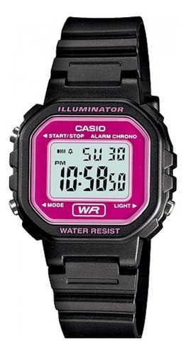 Relogio Casio Feminino Iluminator La-20wh 4adf Rosa Digital Correia Preto Fundo Positivo