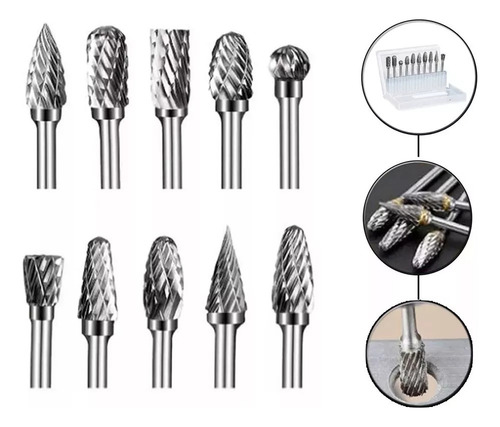 Set Fresas Lima Rotativa 1/8 Metal Duro 20 Piezas