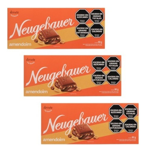 Chocolate Amendoim Neugebauer Import X 3 Tabletas 80 Gr C/u