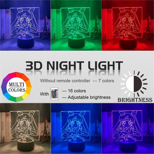 Sailor Moon 3d Lámpara De Luz Fordecor Anime Personajes Lámp