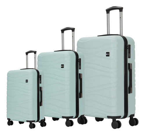 Set Completo De 3 Valijas Para Viaje Zom Linea Wavy | Blue Mint Con Carcaza Rígida, Carro Reforzado Y Candado De Combinación.