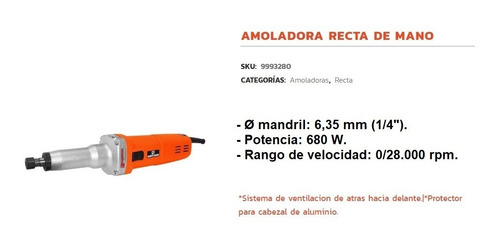 Imagen 3 de 4 de Amoladora Recta Dowen Pagio Ar25sp Naranja 680 W 220 V