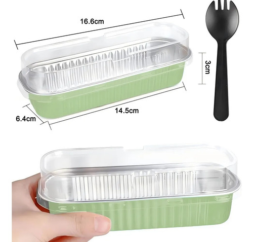 Banna 50 Molde Aluminio Desechable Verde 200ml Con Tapa+cuchara, 6.8 Oz/200ml Moldes Para Tartas, Molde Rectangular De Papel De Aluminio Para Tartas, Para Picnics, Barbacoas, Camping, Bodas, Fiestas