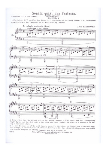 Sonata (moonlight) Op.27, No.2 In C# Minor For The Piano