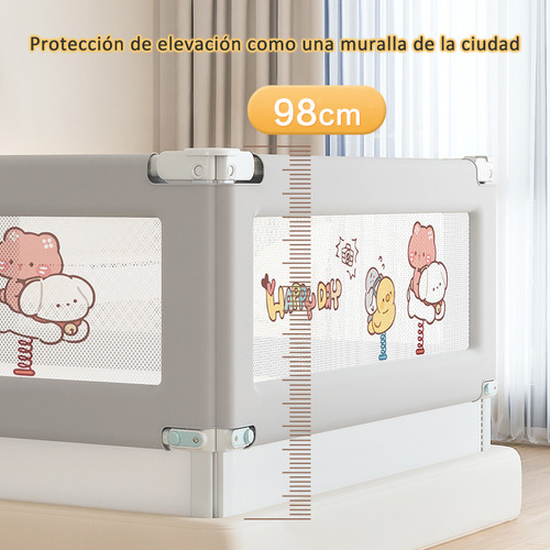 Barandal Seguridad Para Cama Bebés Protector Barandal Gris 2m