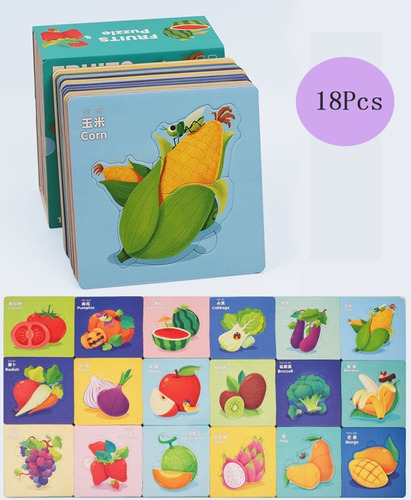 Kit 18 Rompecabezas Montessori Animales Frutas Y Verduras