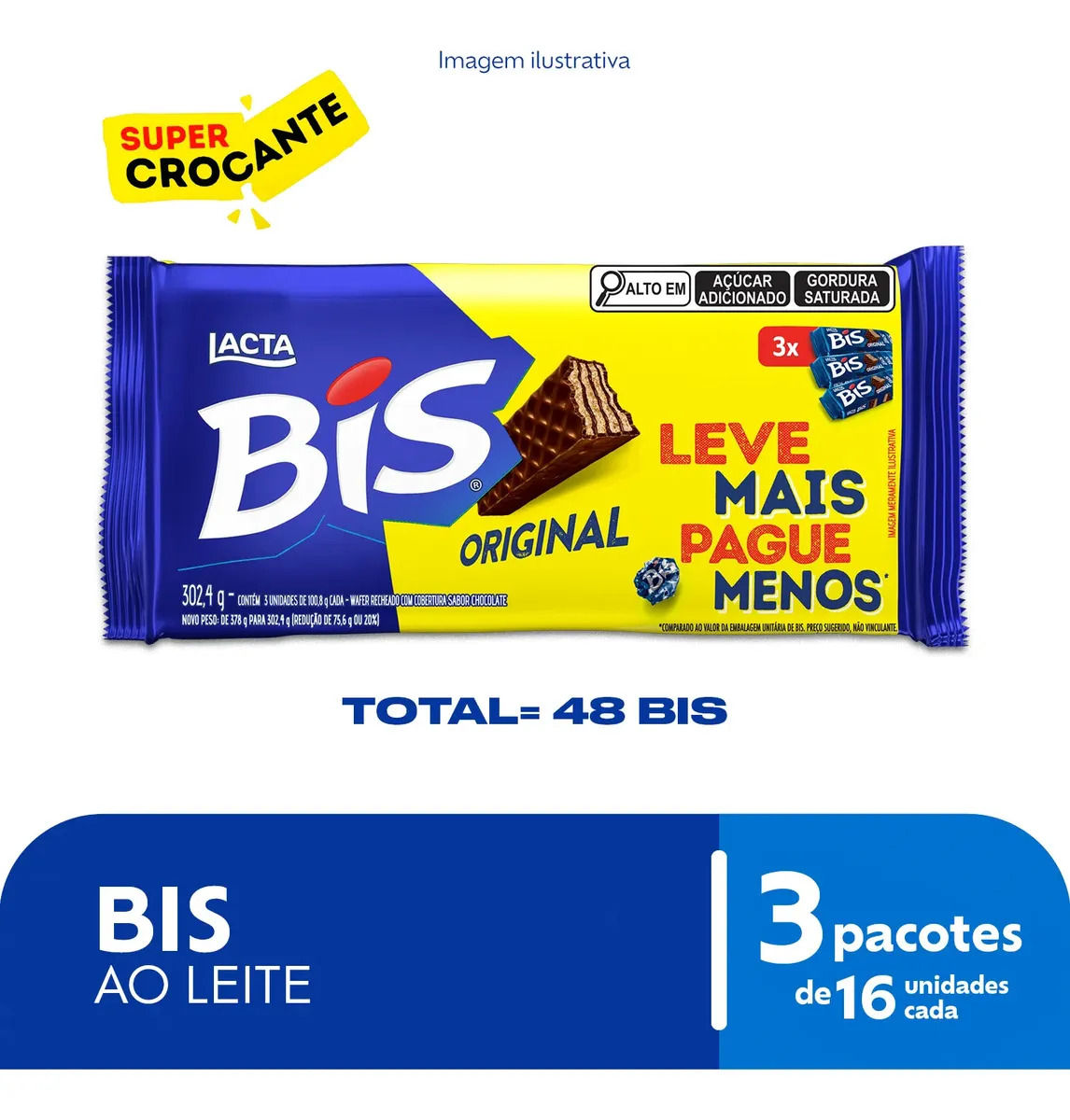 Chocolate Bis Ao Leite - Kit Com 3 Unidades De 100,8g
