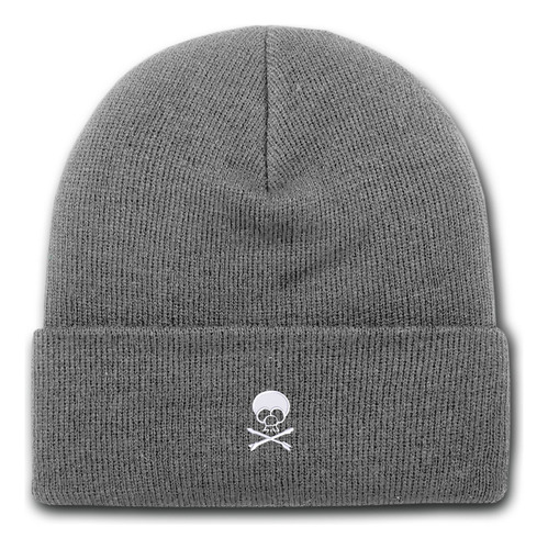 Gorro Lana Rocky Gris Bordado  Calavera Blanca Calaverita