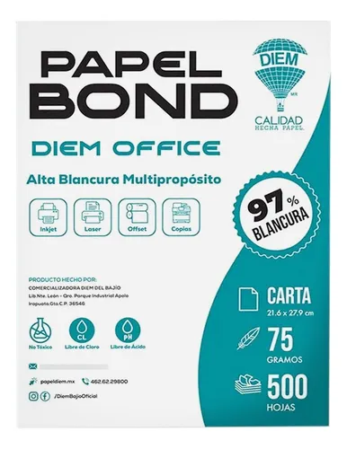 comprar Hoja De Papel Bond Diem T\u002Fcarta 500 Hojas 95% Blancura