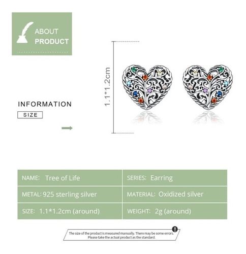 Imagen 3 de 5 de Aretes Topos Para Mujer Corazón Árbol Vida En Plata 925