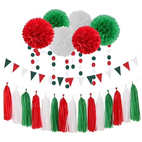 Decoraciones Navideñas Rojo Y Verde Fiesta Julio, 23 P...