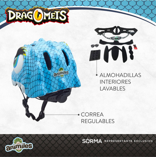 Imagen 6 de 10 de Casco Bicicleta Para Niños Infantil Dragón Bici Patín Skate
