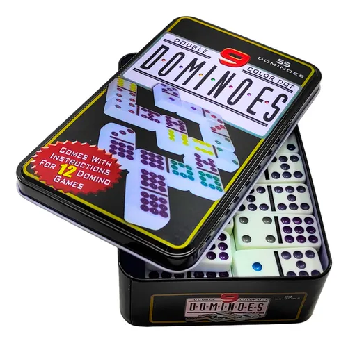 Dominó 55 Fichas A Color Doble 9 Juego De Mesa Caja Metálica