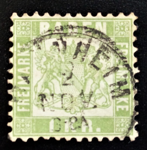 Alemania Baden, Sello Yv 23 1kr Verde Amar 1868 Usado L15132