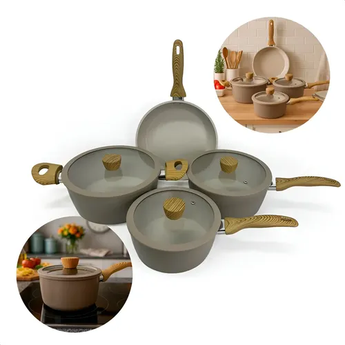 Conjunto De Panelas 4 Peças Bege Antiaderente, Compatível Com Fogão A Gás E Indução Panelas Modernas, Resistentes, Fáceis De Limpar E Ideais Para Cozinhar Bem - Jhamba