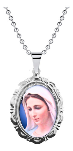 Collar Acero Inoxidable Color Plata Virgen María Mujer