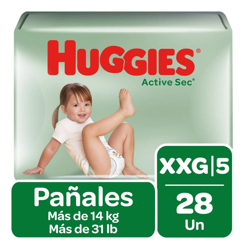 Pañales Huggies Active Sec Unisex 56 (28x2) Uds Talla Xxg