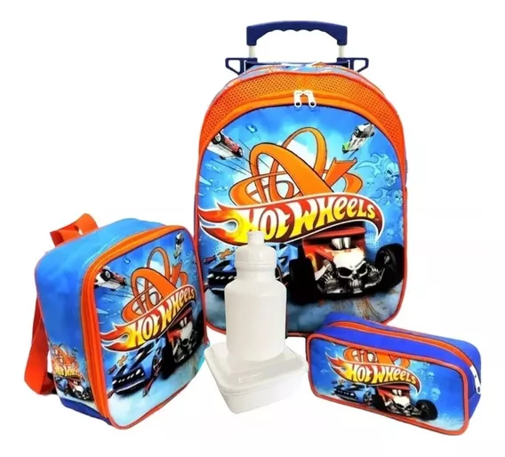 Kit Mochila Infantil Escolar Hot Wheels Rodinhas Tam M F5