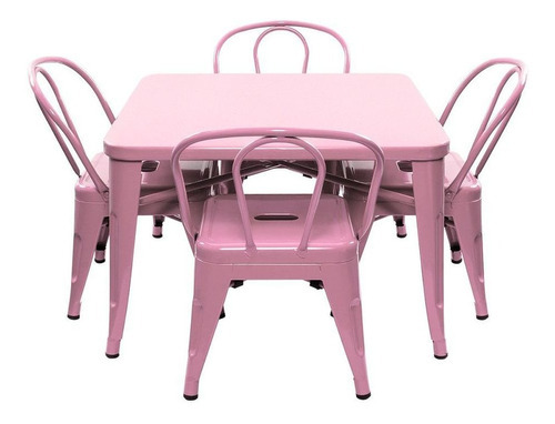 Conjunto Pelegrin Kids Mesa Com 4 Cadeiras Tolix Metal Rosa