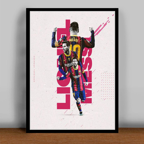 Cuadro Lionel Messi Barcelona 30x42cm Listo P Colgar M4 - Negro